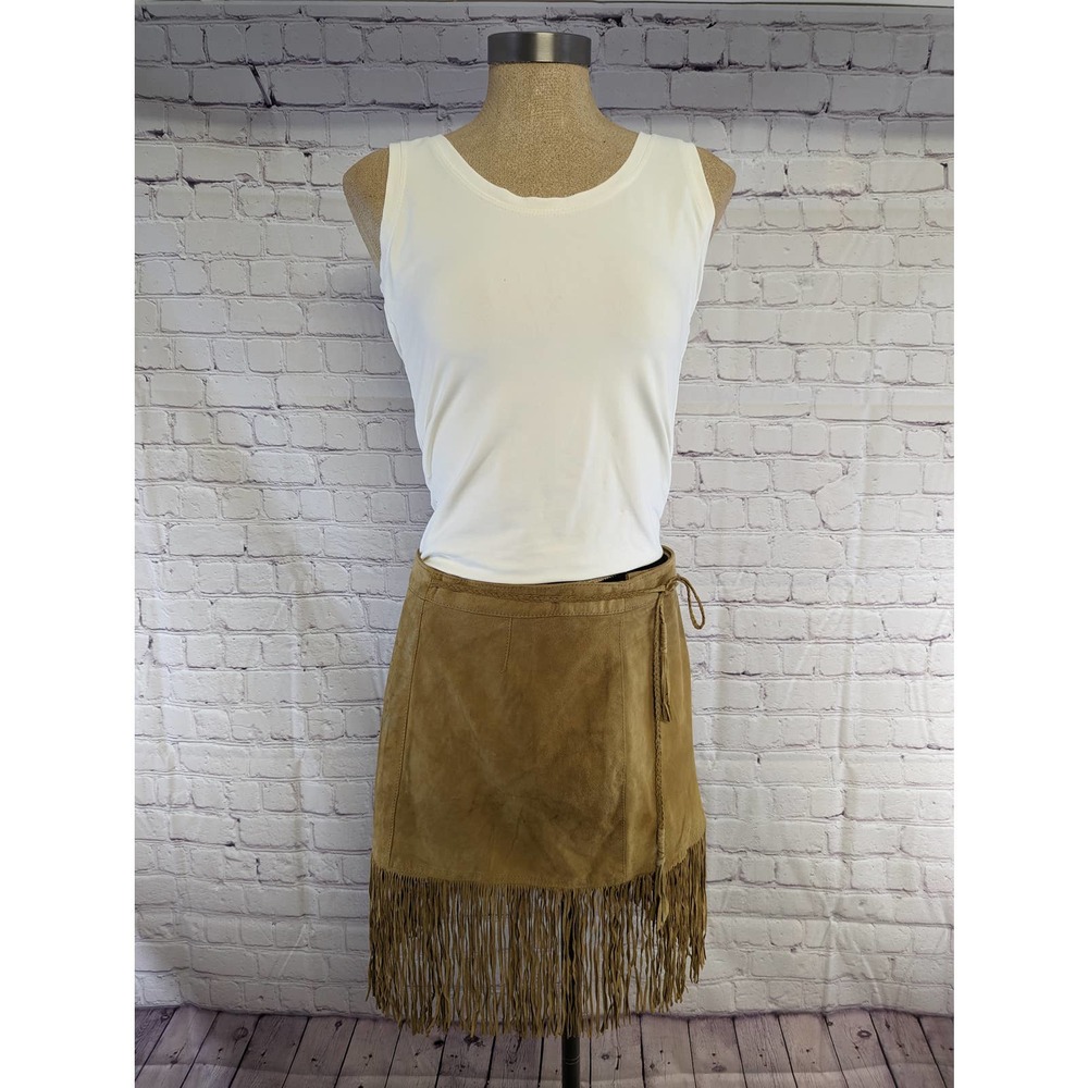 Vintage Jose Luis Fringe Suede Leather Fringe Wrap Skirt Size L